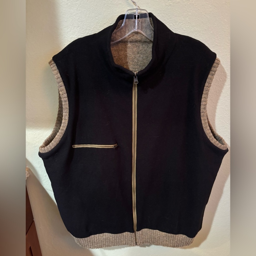 Pendleton Zip Up Shetland Light Brown Wool Fleece Reversible Sweater Vest XL